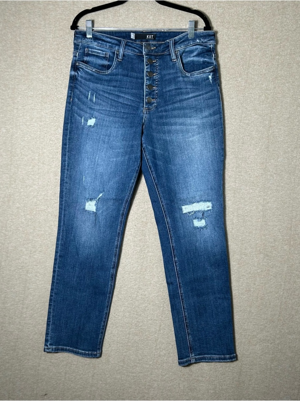 Kut From the Kloth Rachael Fab Ab Mom Jeans Womens 10Long Button Up Distressed